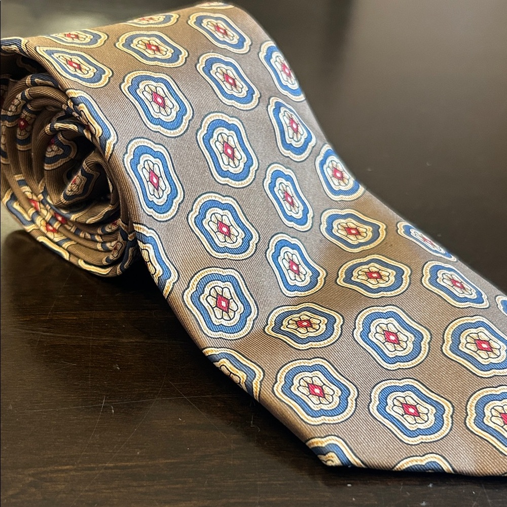 Easton Geometric Brown and Blue Men's  silk Tie